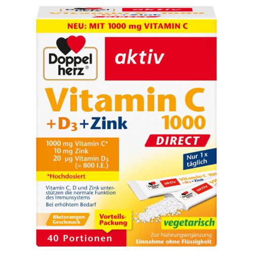 DOPPELHERZ Vitamin C 1000+D3+Zink DIRECT Pellets